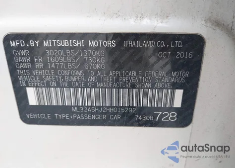 2017 Mitsubishi Mirage Gt from USA, damaged, VIN ML32A5HJ2HH015292